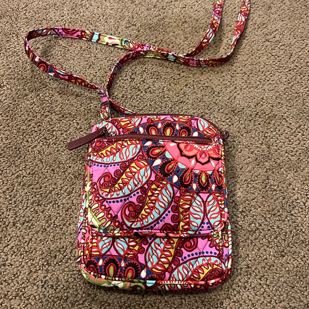 Vera Bradley Vibrant Pink and Green Crossbody Bag resort medallion mini hipster